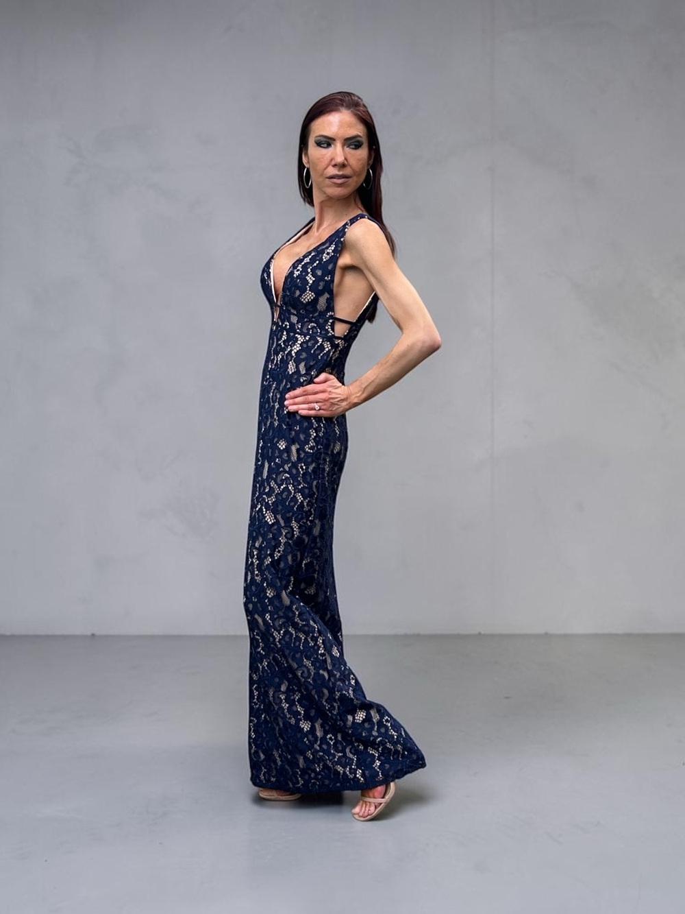 Aidan Mattox Navy 3D Floral Appliqué Sleeveless Evening Gown Maxi dress Size 2 - Picture 4 of 8